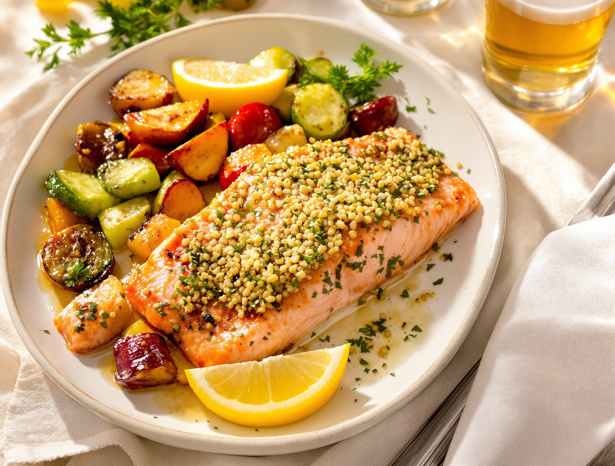 Salmón al horno con costra de hierbas